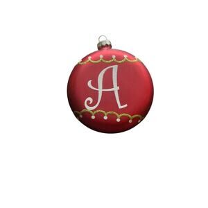 Monogram Initial Letter A Round Red Circular Glass Ornament Christmas Holiday